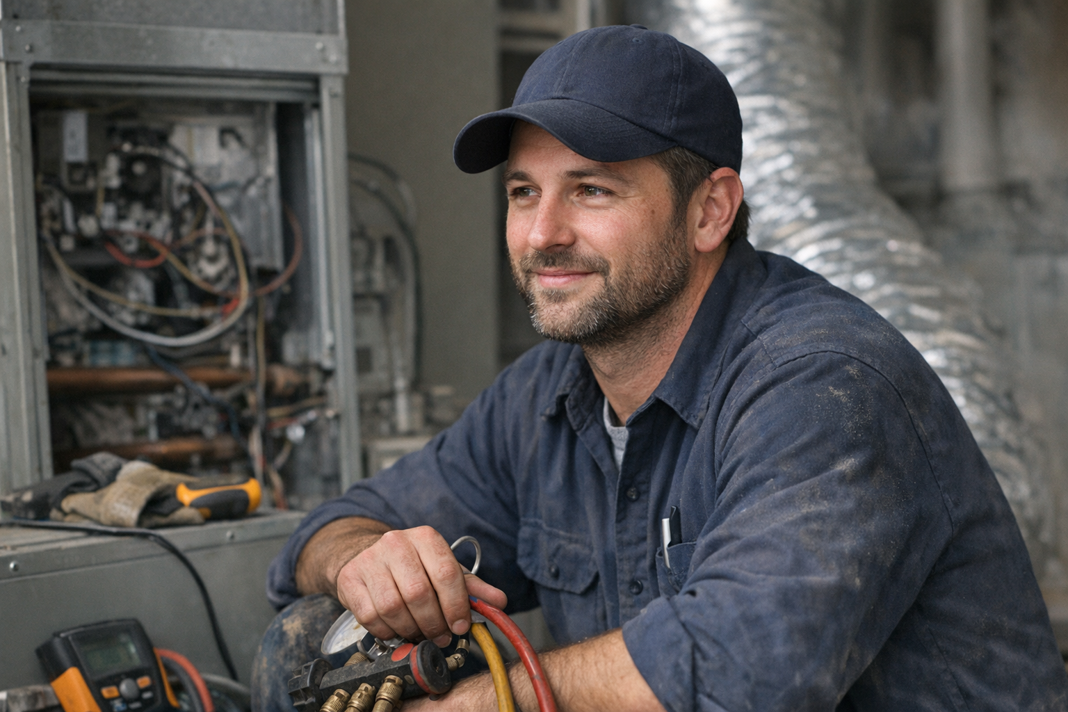 BreezeLogic HVAC professional technician at work